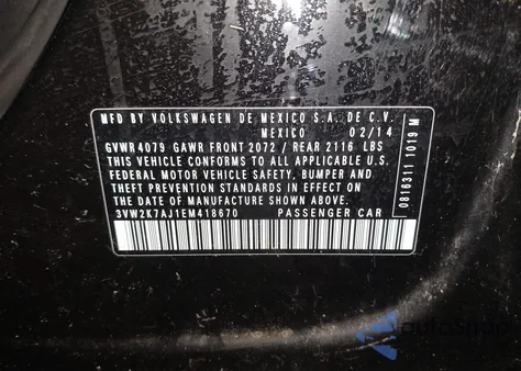 2014 Volkswagen Jetta S z USA, uszkodzony, nr VIN 3VW2K7AJ1EM418670